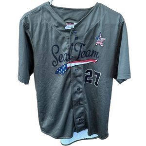 Don Alleson Athletic Baseball Jersey Green Seal Team 27 Buttons S Short Sleeve